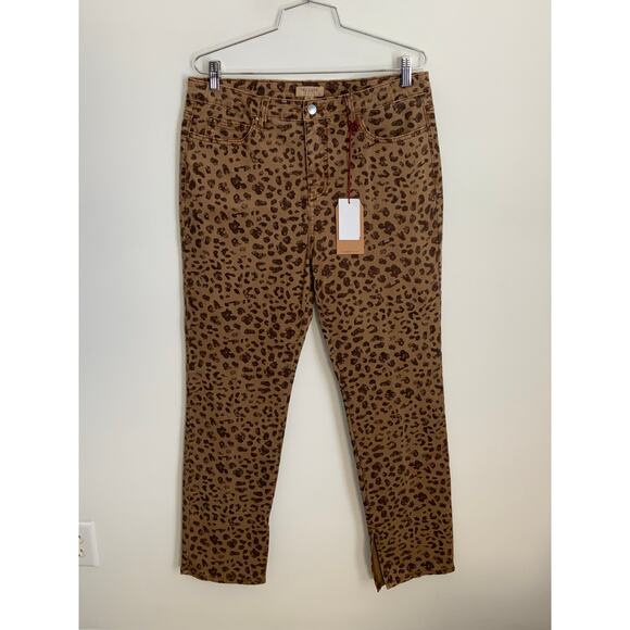 TRU LUXE leopard print hi waist straight jean in brown animal print NWT size 12 - Picture 3 of 11